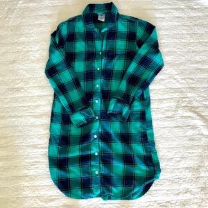 Lands End Womens Plaid Button Up Sleep Shirt Nightgown Size XS 2-4
